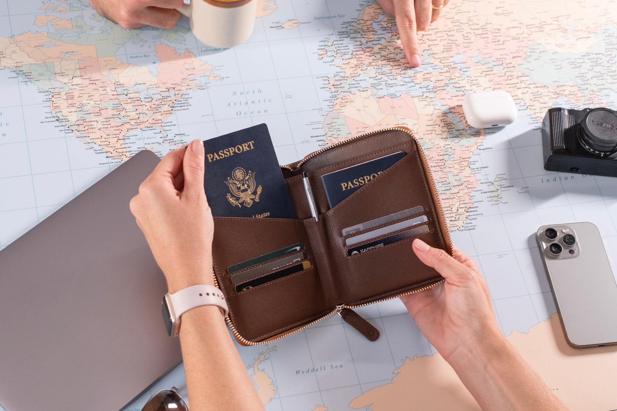 Couple's Leather Passport Wallet (Dark Brown)