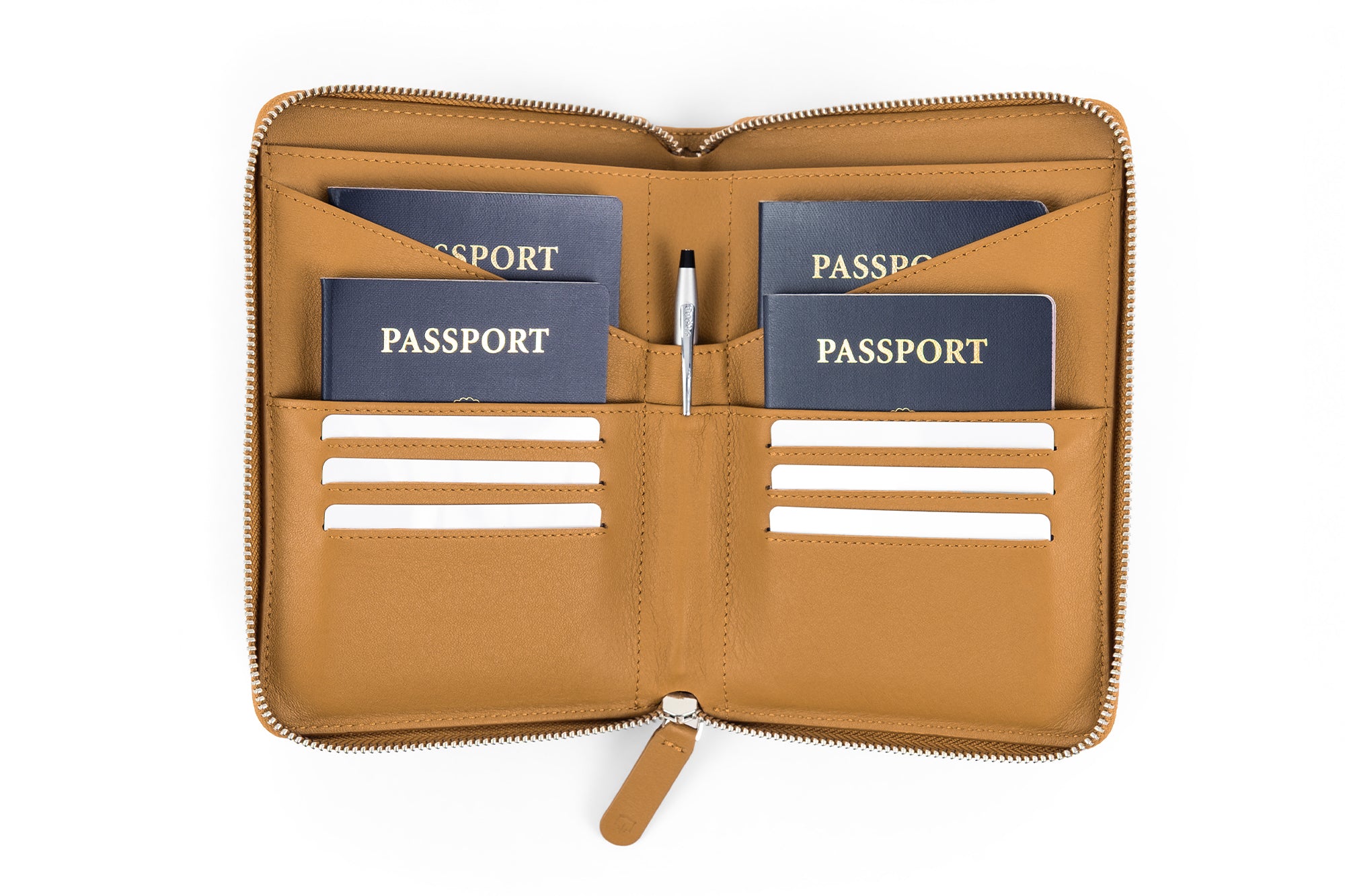 Family Leather Passport Wallet (Camel)