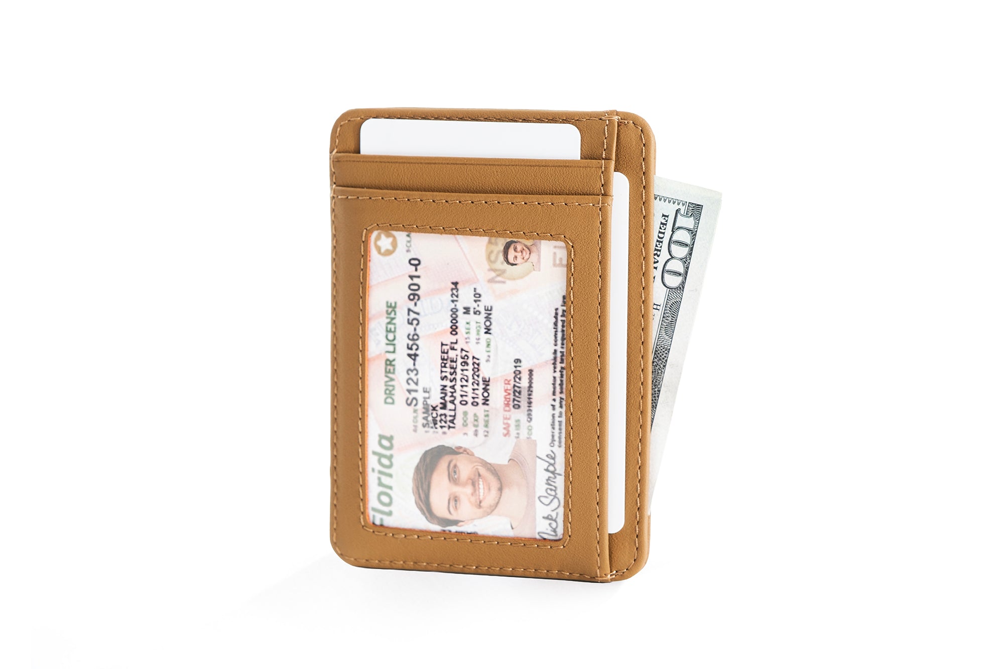 Slim Full Grain Leather Card Wallet (Camel)