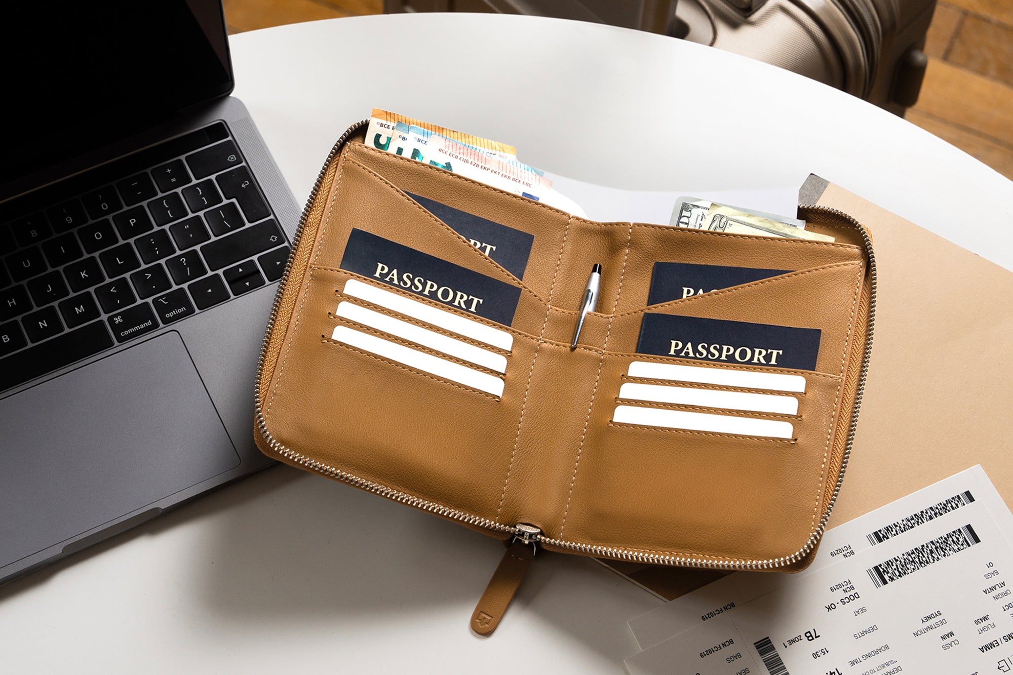 Family Leather Passport Wallet (Camel)