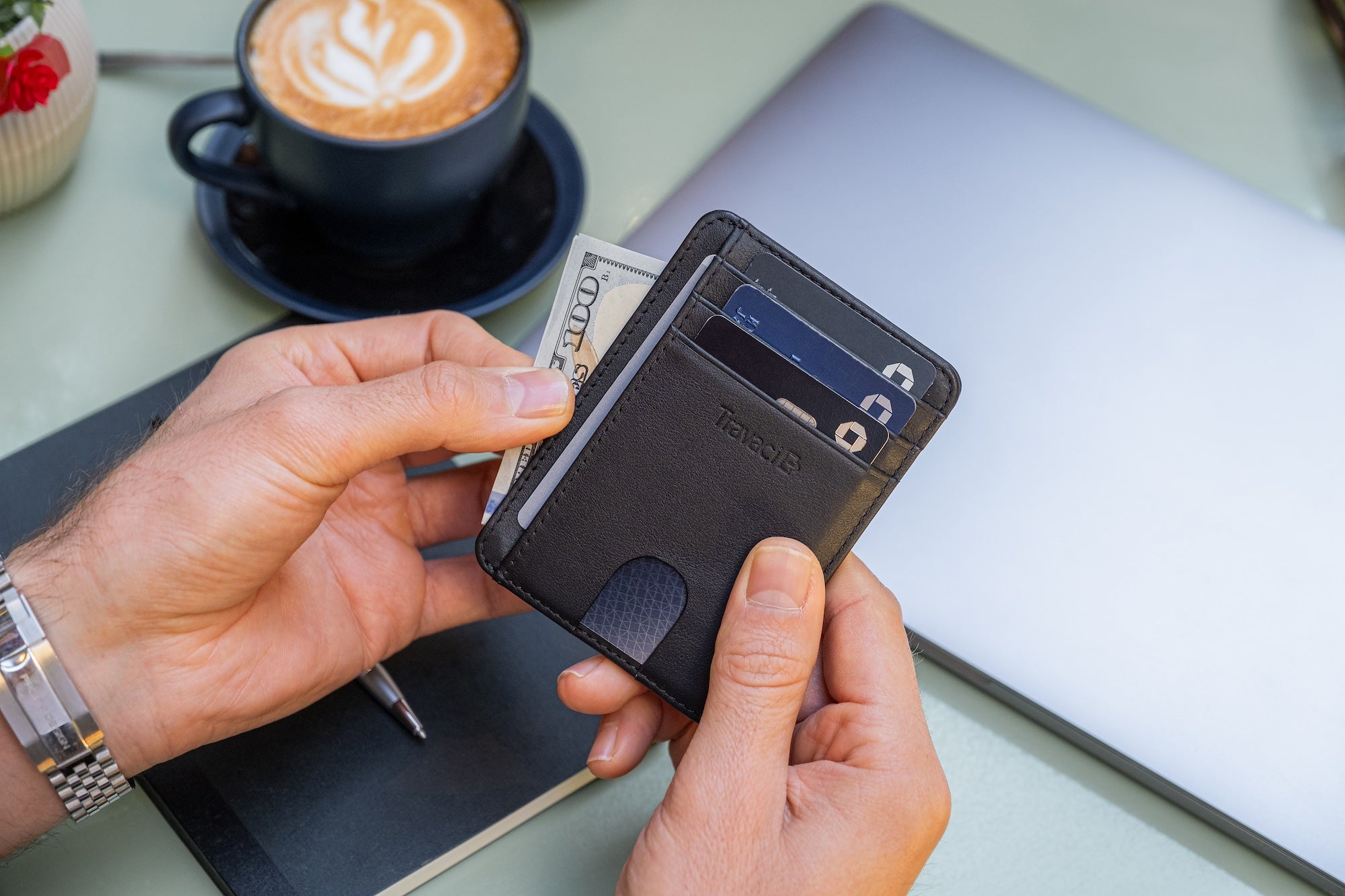 Slim Full Grain Leather Card Wallet (Black)