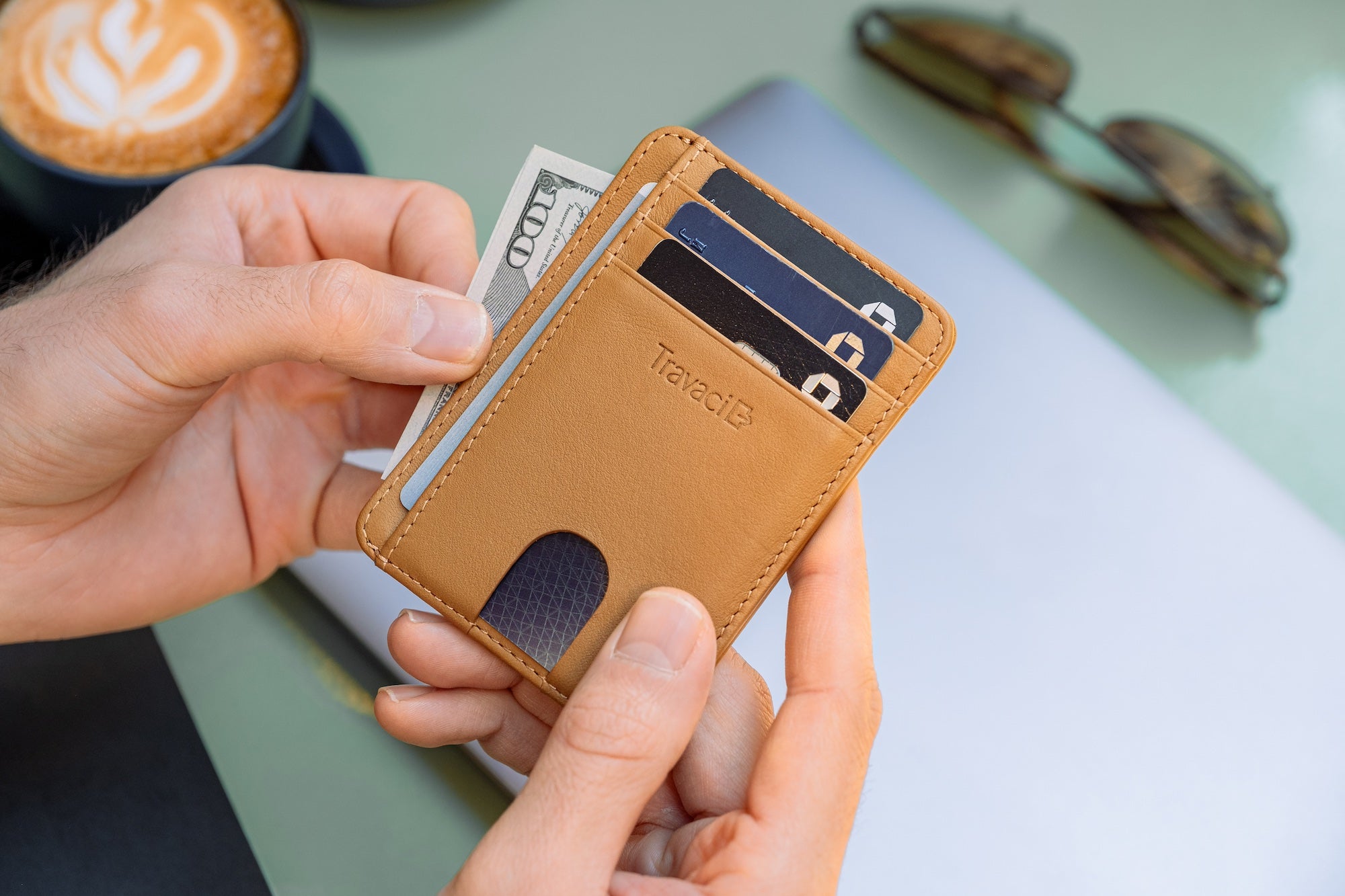 Slim Full Grain Leather Card Wallet (Camel)