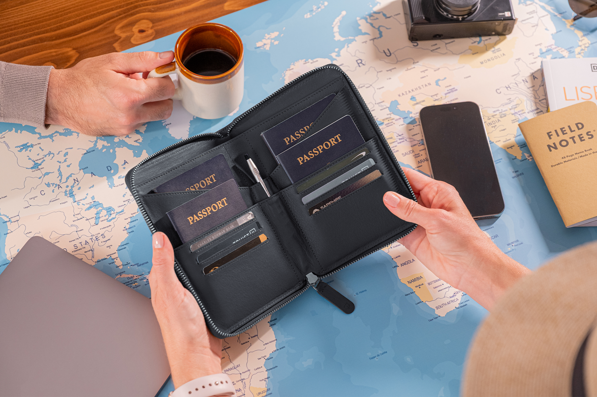 Family Leather Passport Wallet (Black)