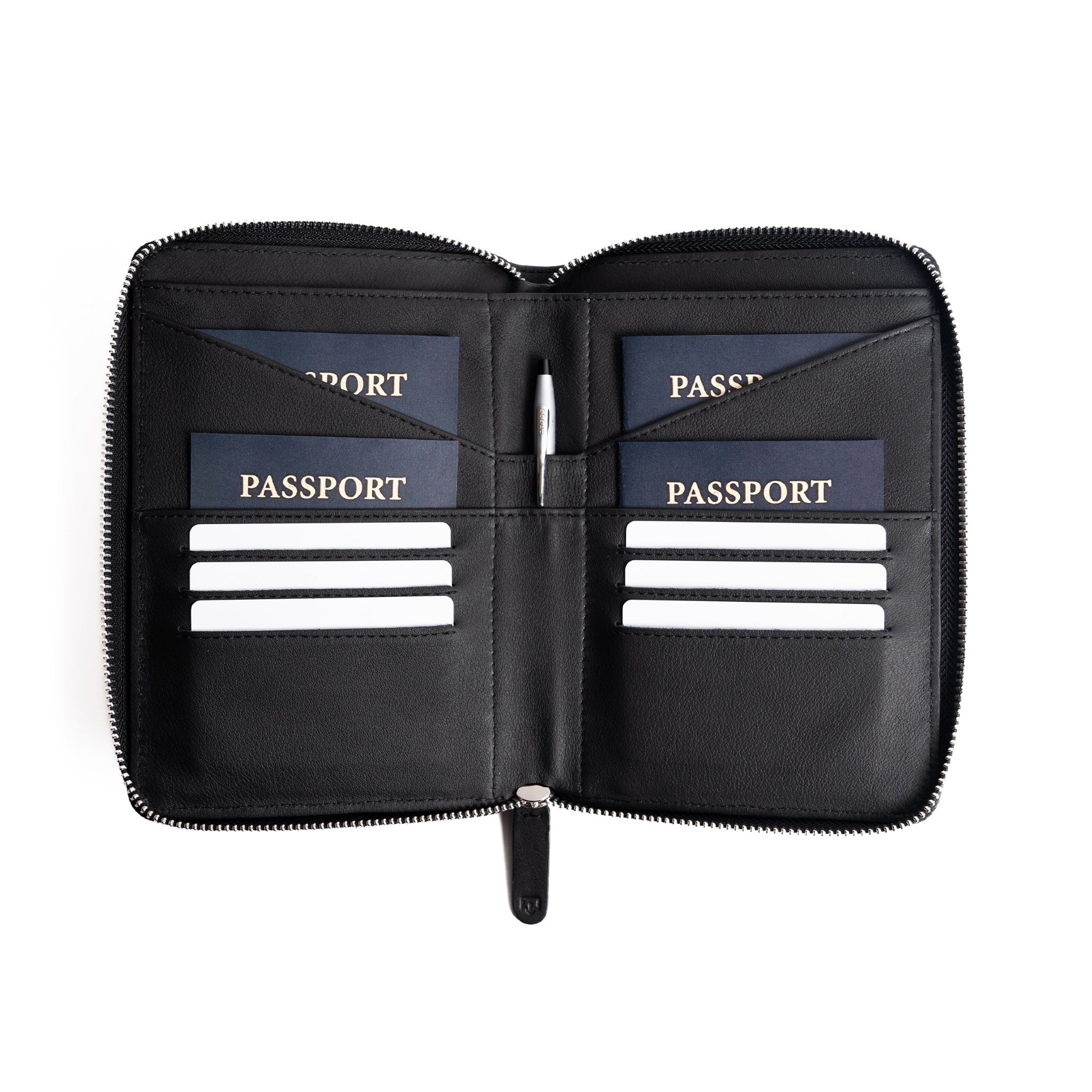 Leather Passport Wallet for Couples & Families (Black)