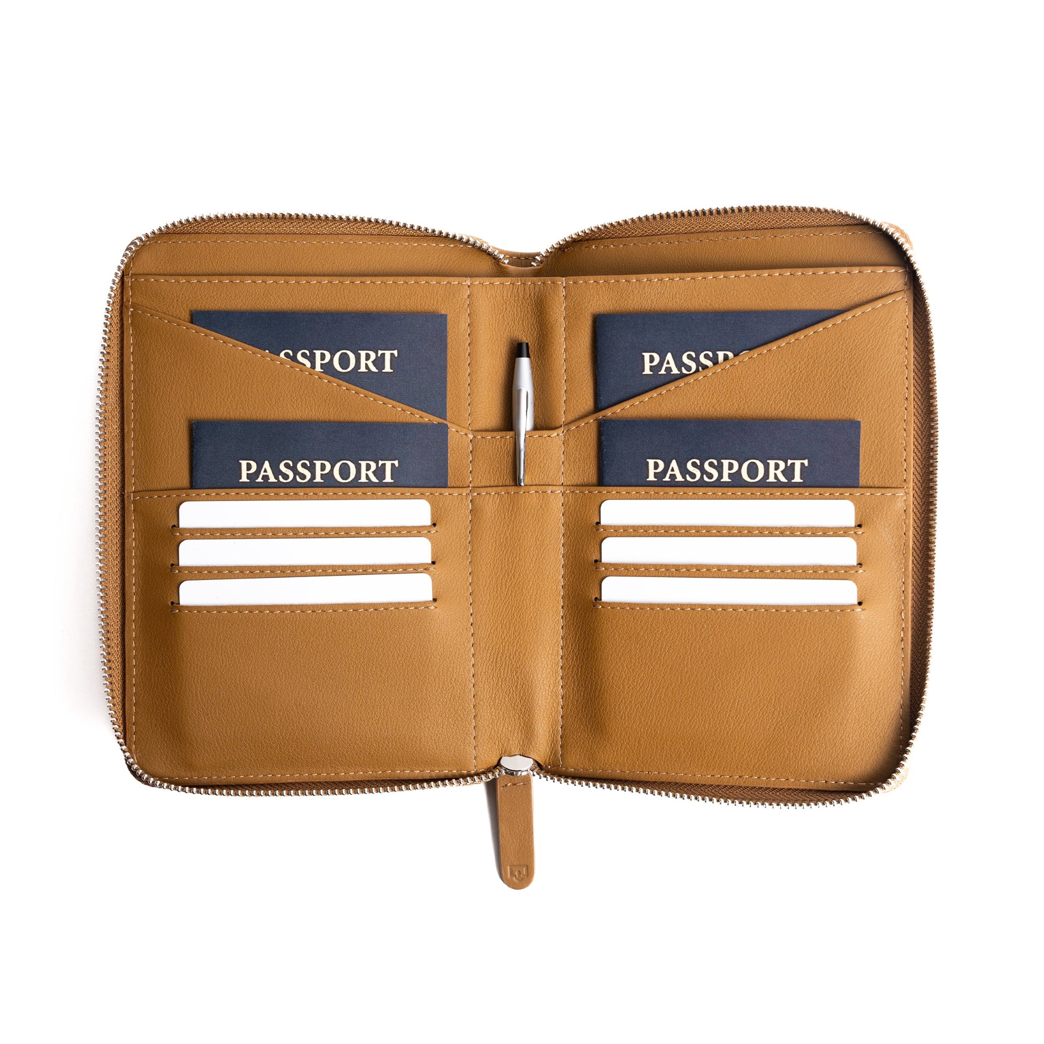 Leather Passport Wallet For Couples & Families (Camel)