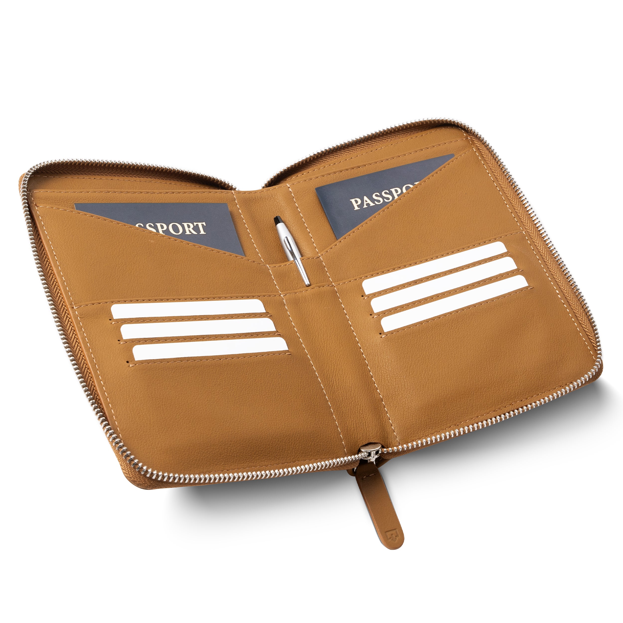 Leather Passport Wallet For Couples & Families (Camel)