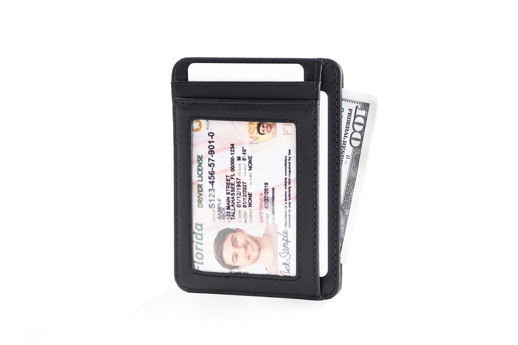 Slim Full Grain Leather Card Wallet (Black)