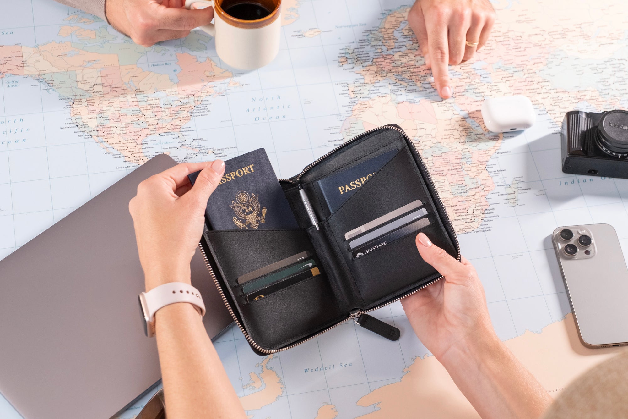 Couple's Leather Passport Wallet (Black)