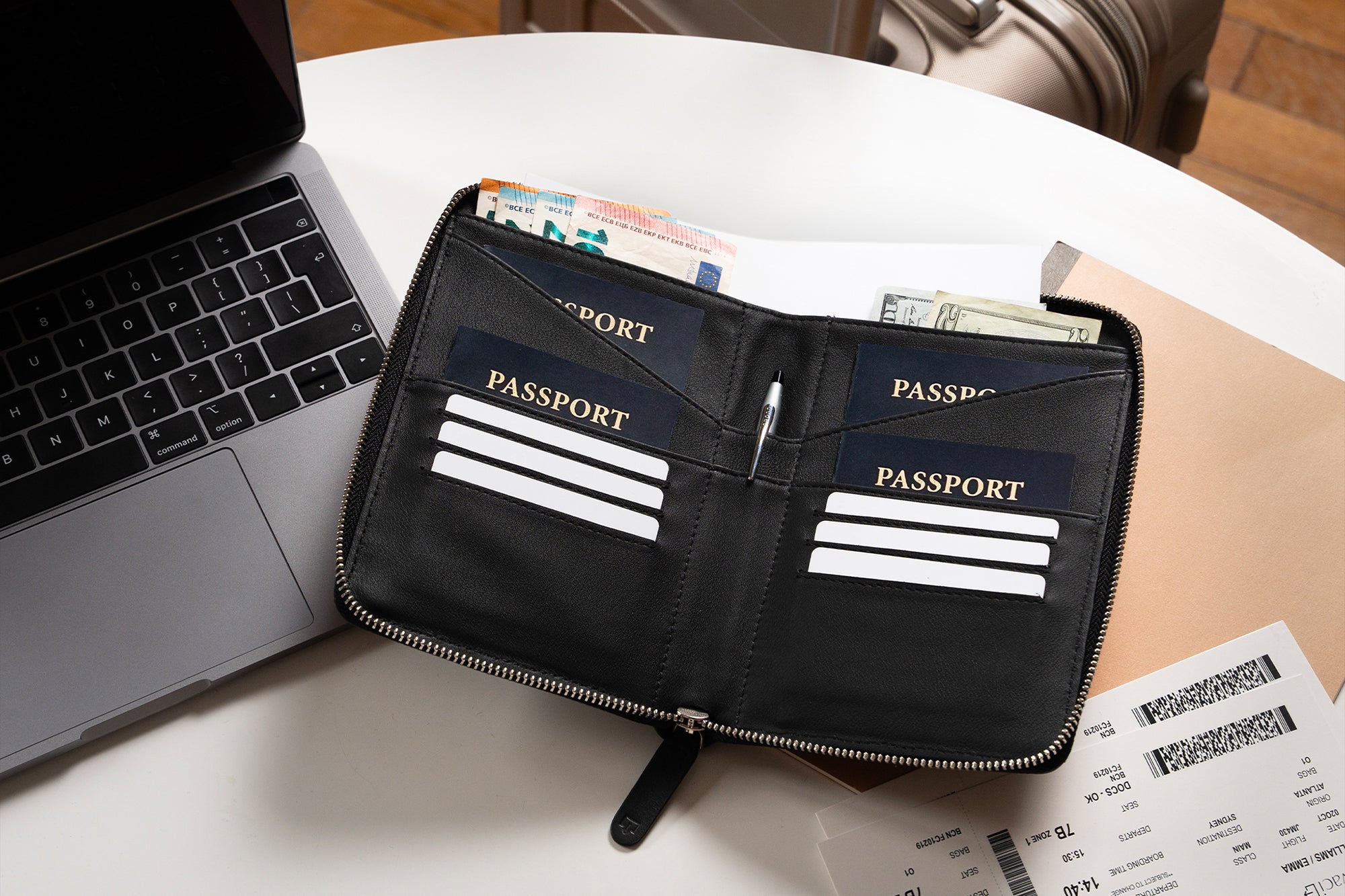 Family Leather Passport Wallet (Black)