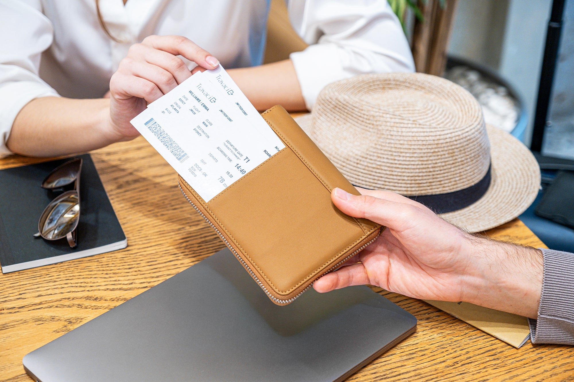 Couple's Leather Passport Wallet (Camel)