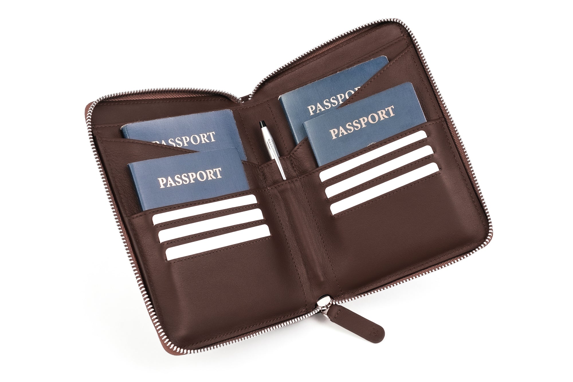 Family Leather Passport Wallet (Dark Brown)