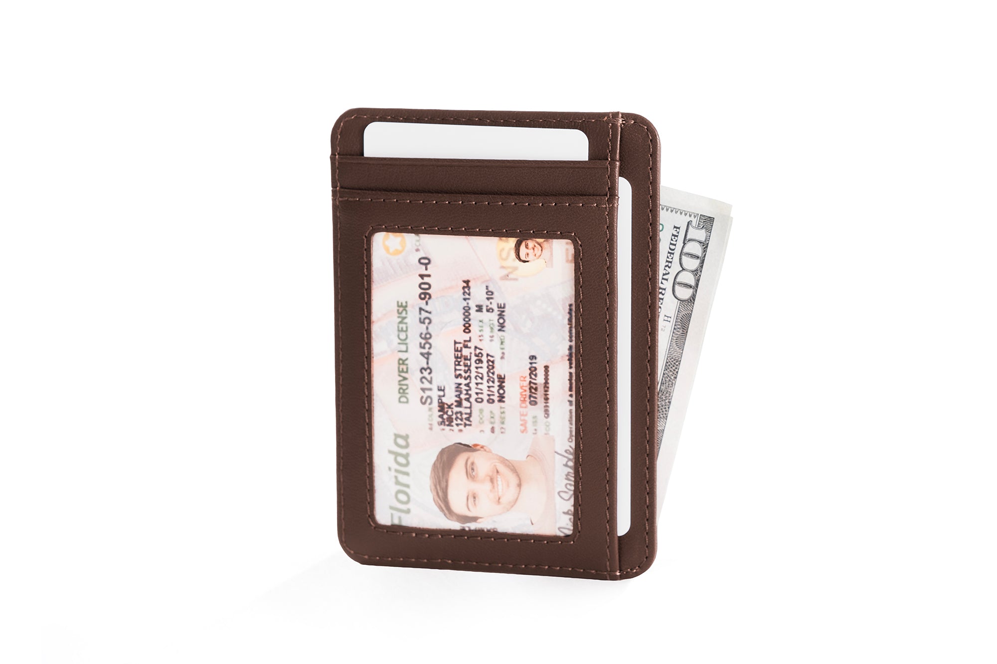 Slim Full Grain Leather Card Wallet (Dark Brown)