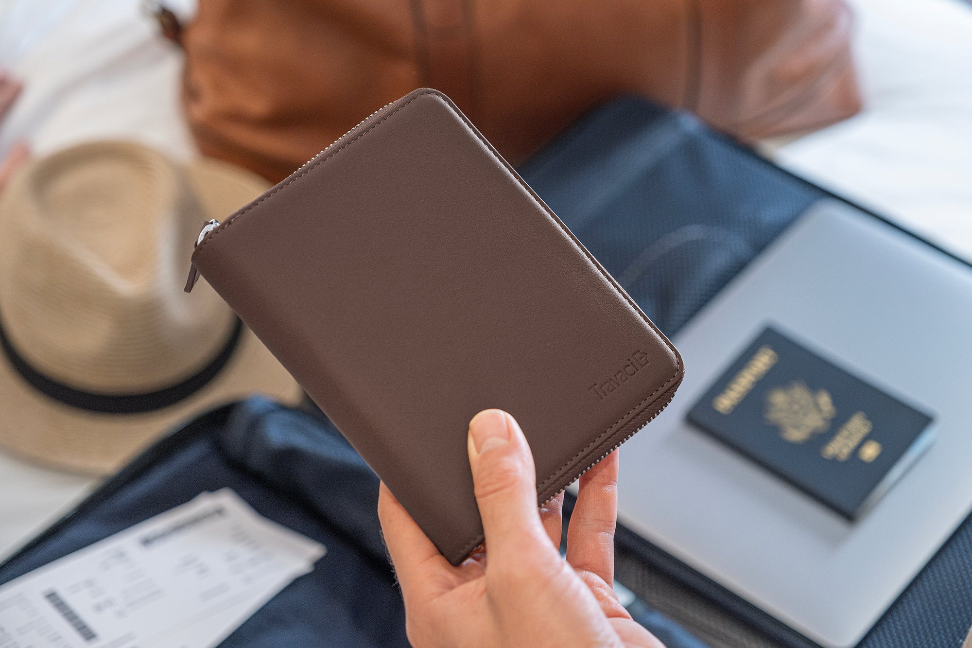 Couple's Leather Passport Wallet  (Dark Brown)