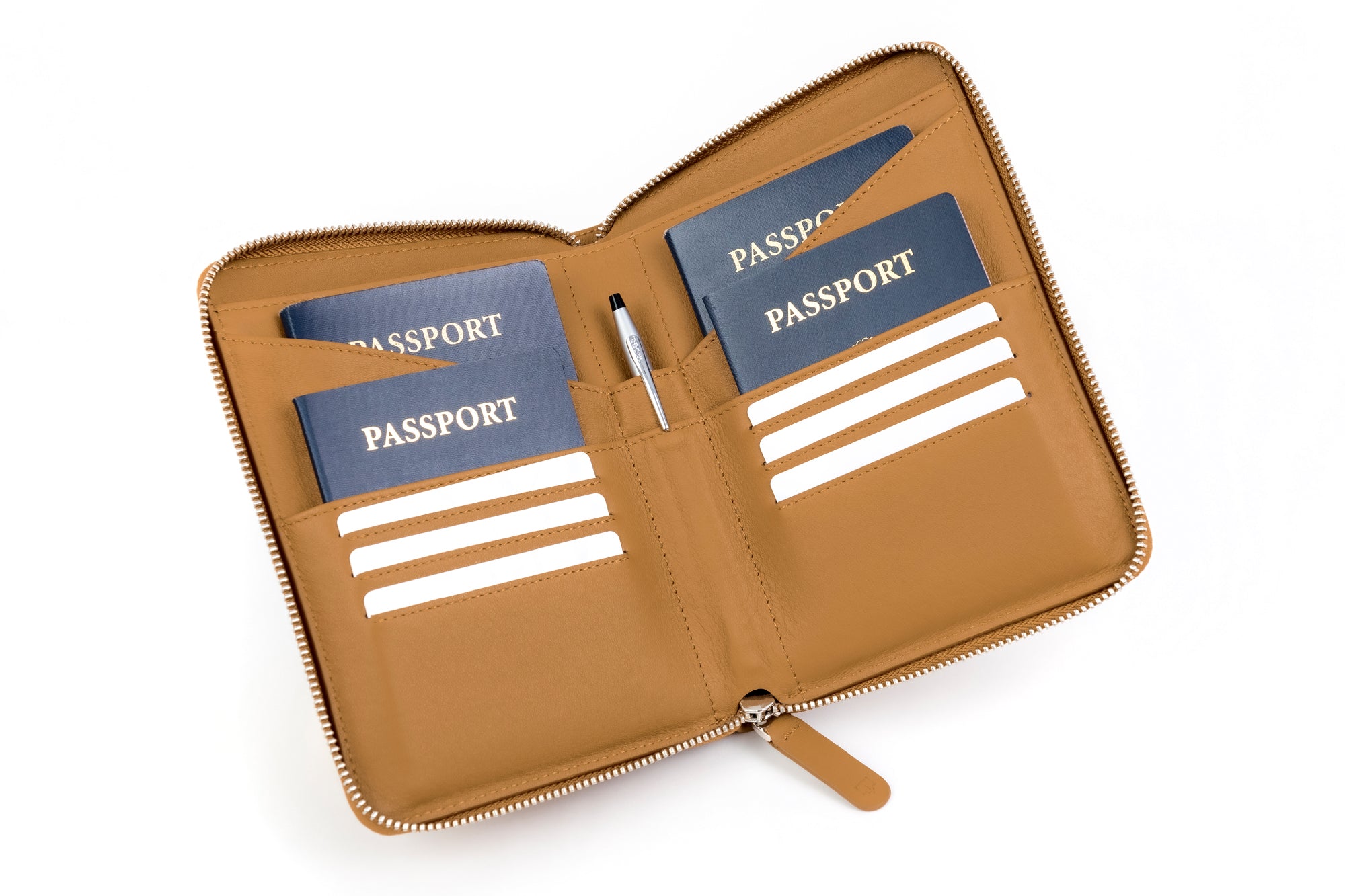 Family Leather Passport Wallet (Camel)