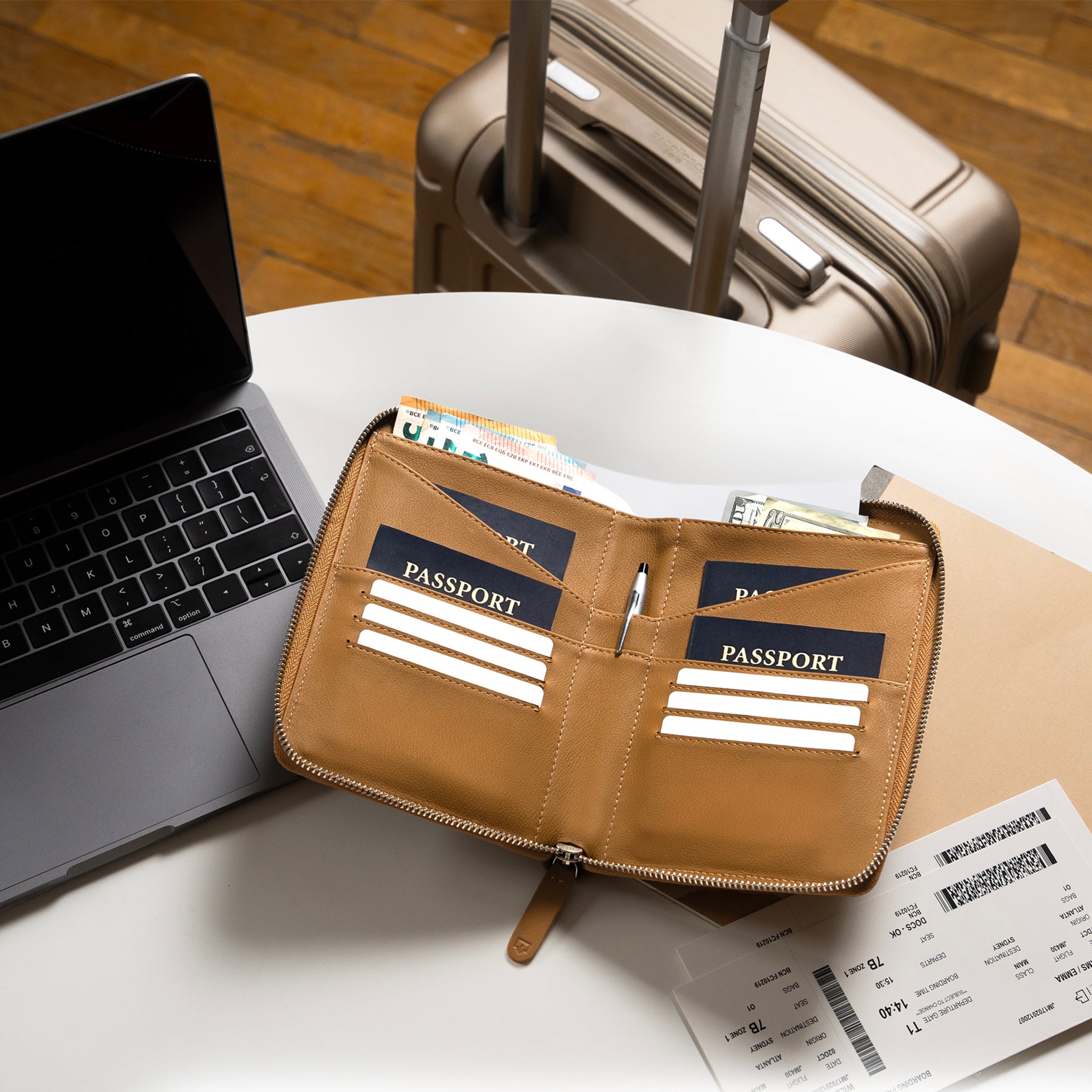 Leather Passport Wallet For Couples & Families (Camel)