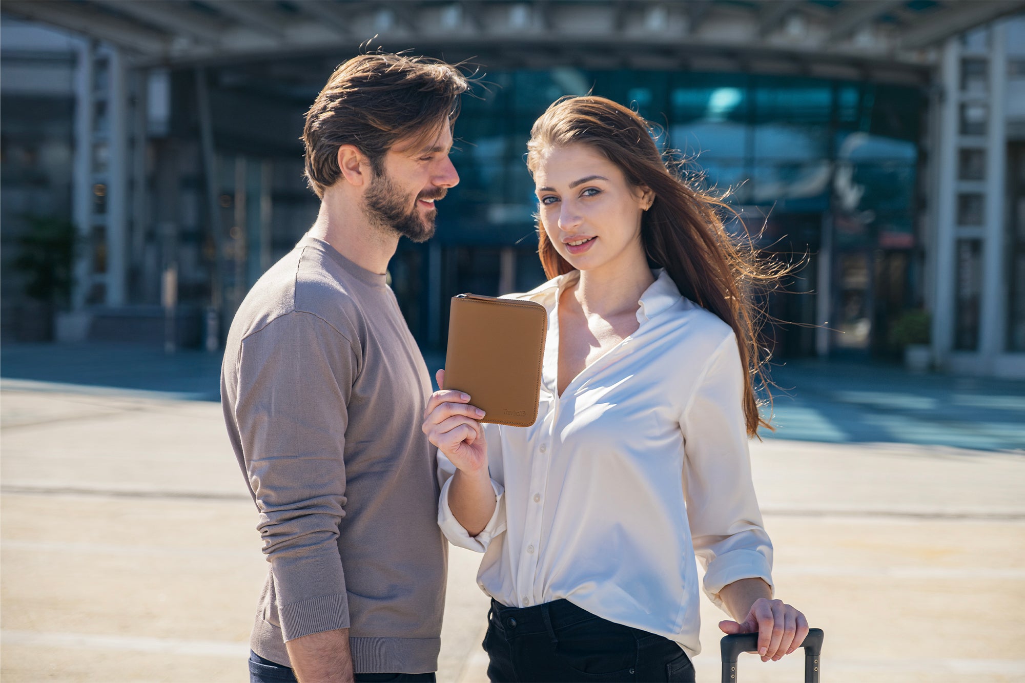 Couple's Leather Passport Wallet (Camel)
