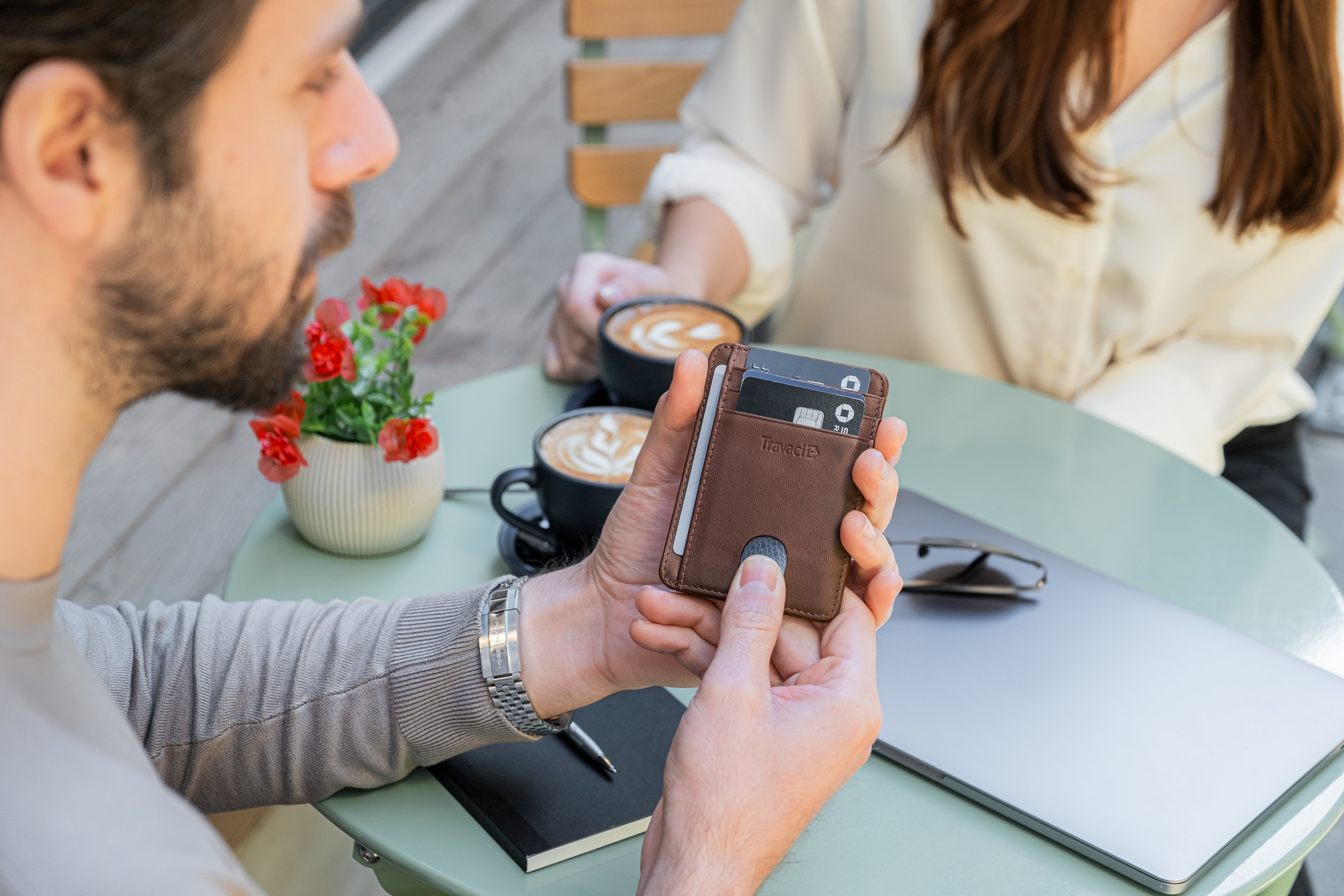 Slim Full Grain Leather Card Wallet (Dark Brown)
