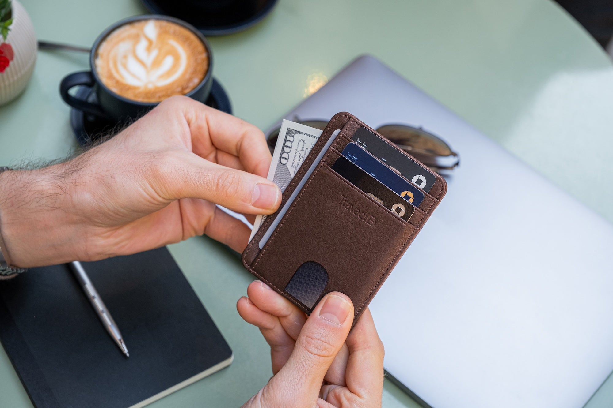Slim Full Grain Leather Card Wallet (Dark Brown)