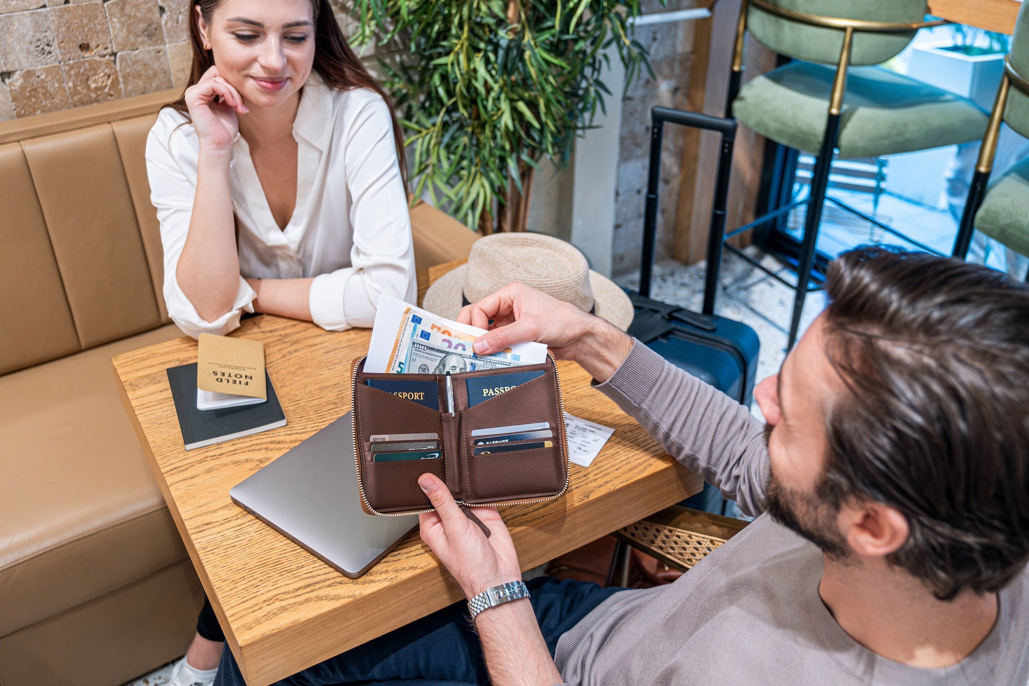 Couple's Leather Passport Wallet  (Dark Brown)