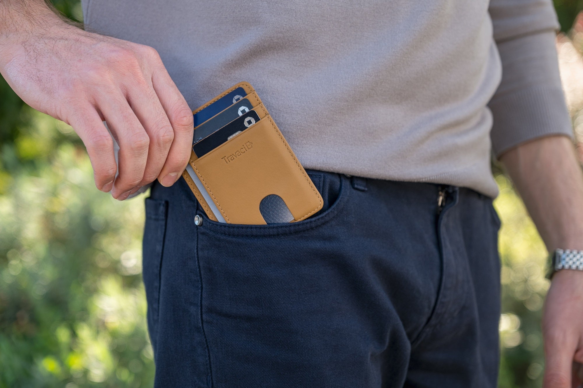 Slim Full Grain Leather Card Wallet (Camel)