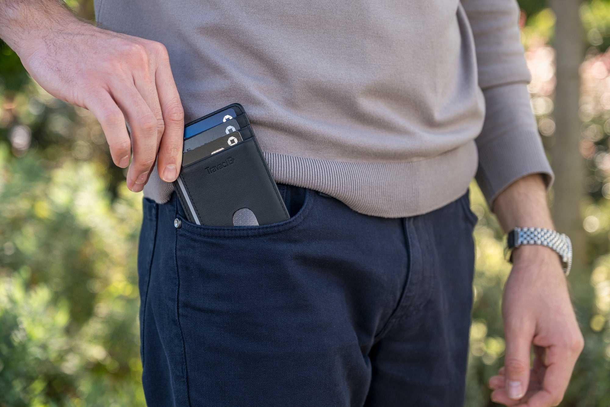 Slim Full Grain Leather Card Wallet (Black)