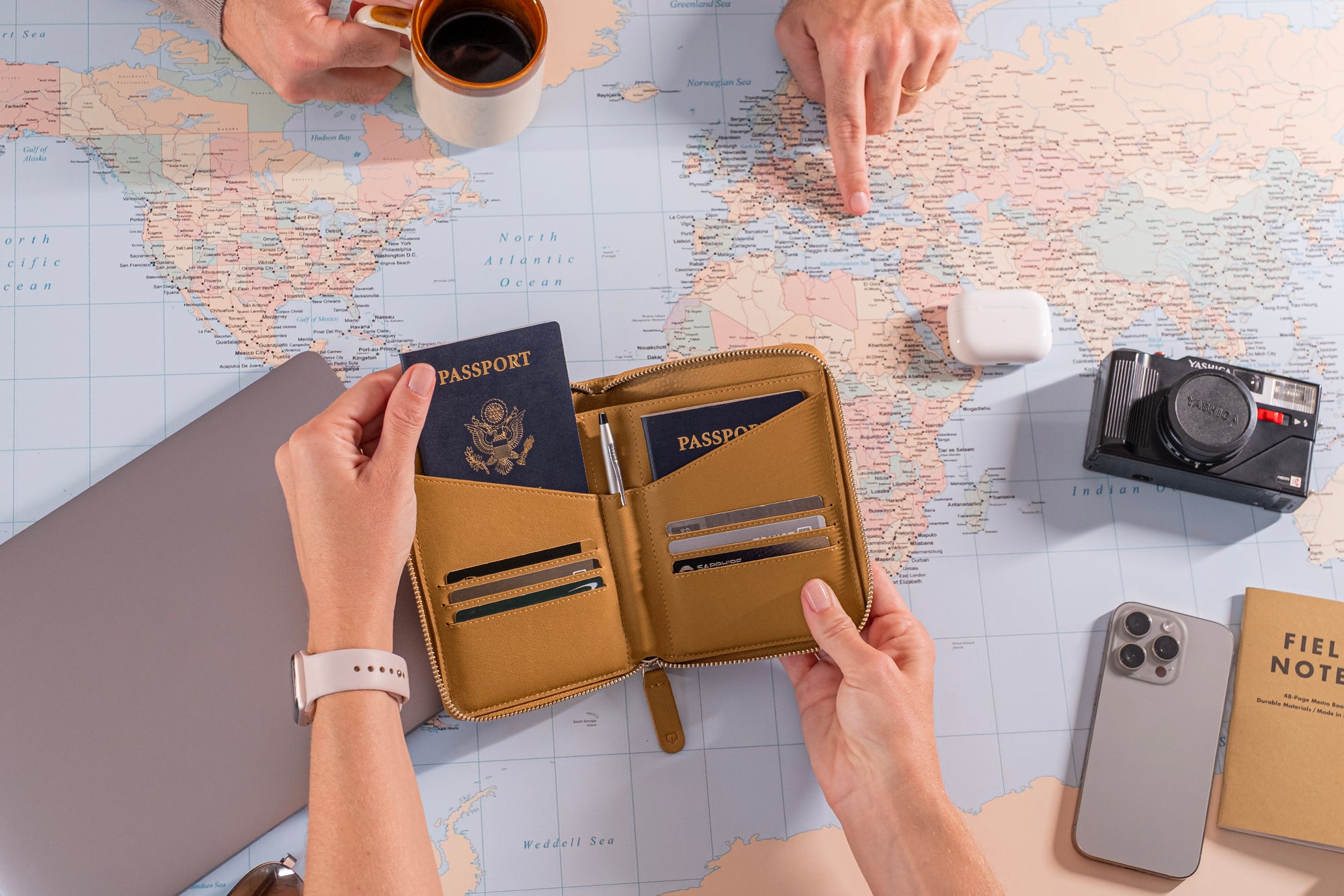 Couple's Leather Passport Wallet (Camel)